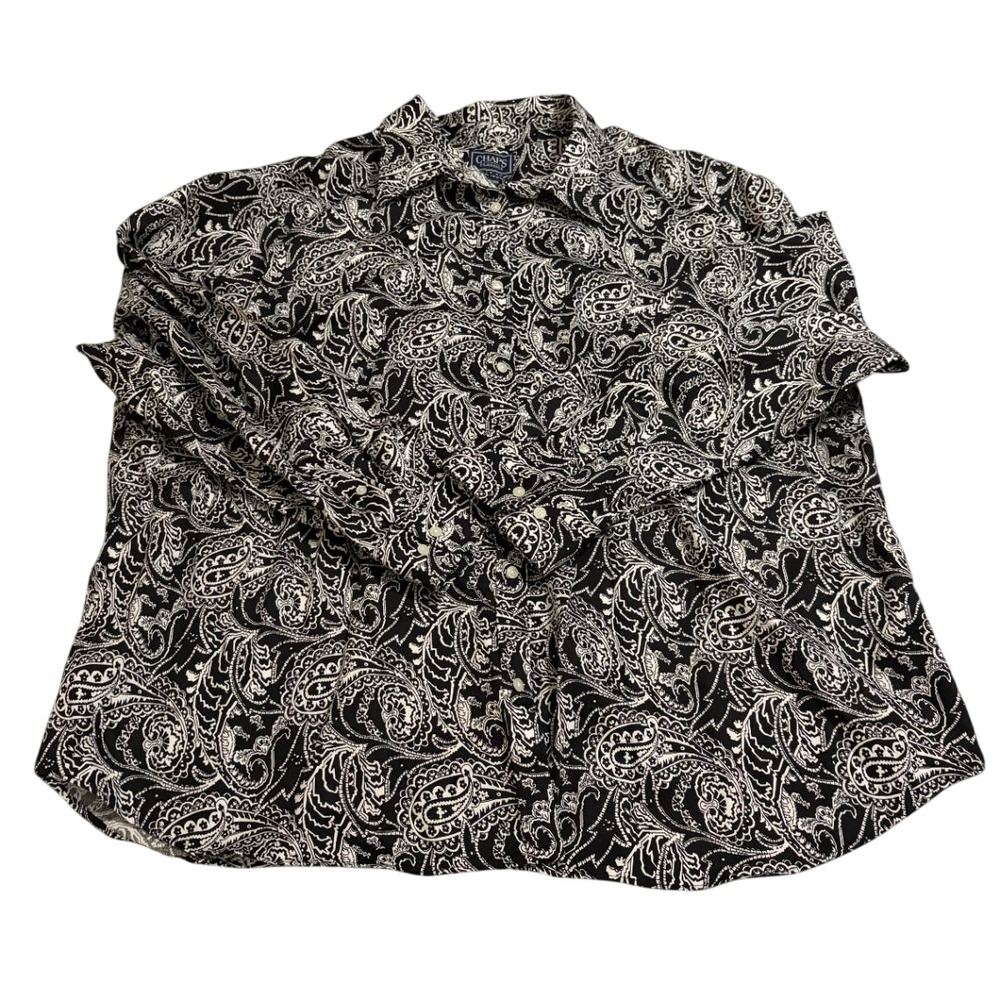 Chaps Classics Button Down Shirt Womens 3XL Black White Paisley No Iron Cotton